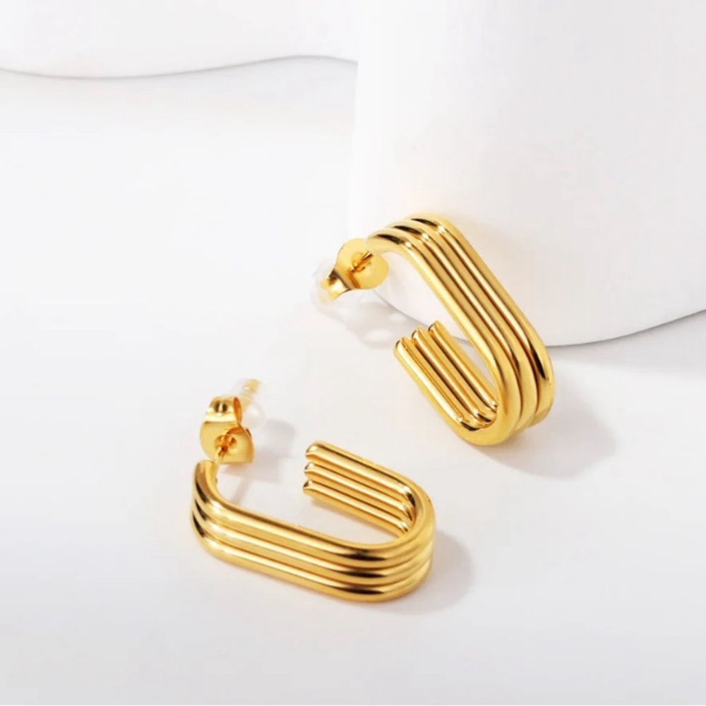 NEW Hoop Earrings Triple bar Deco Gold color - Boutique - Picture 4 of 5